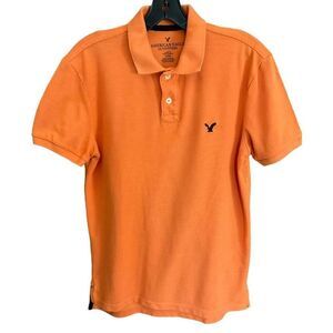 American Eagle Outfitters Polo Shirt Collar Classic Fit Orange Blue Eagle Small